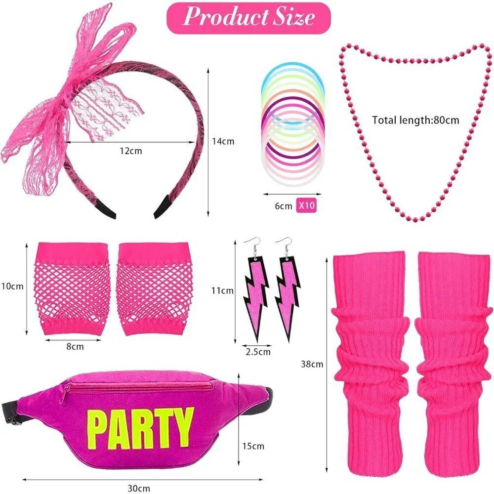 80s Accessories Women Pack Vintage Earrings Necklace Gloves Leg Warmers